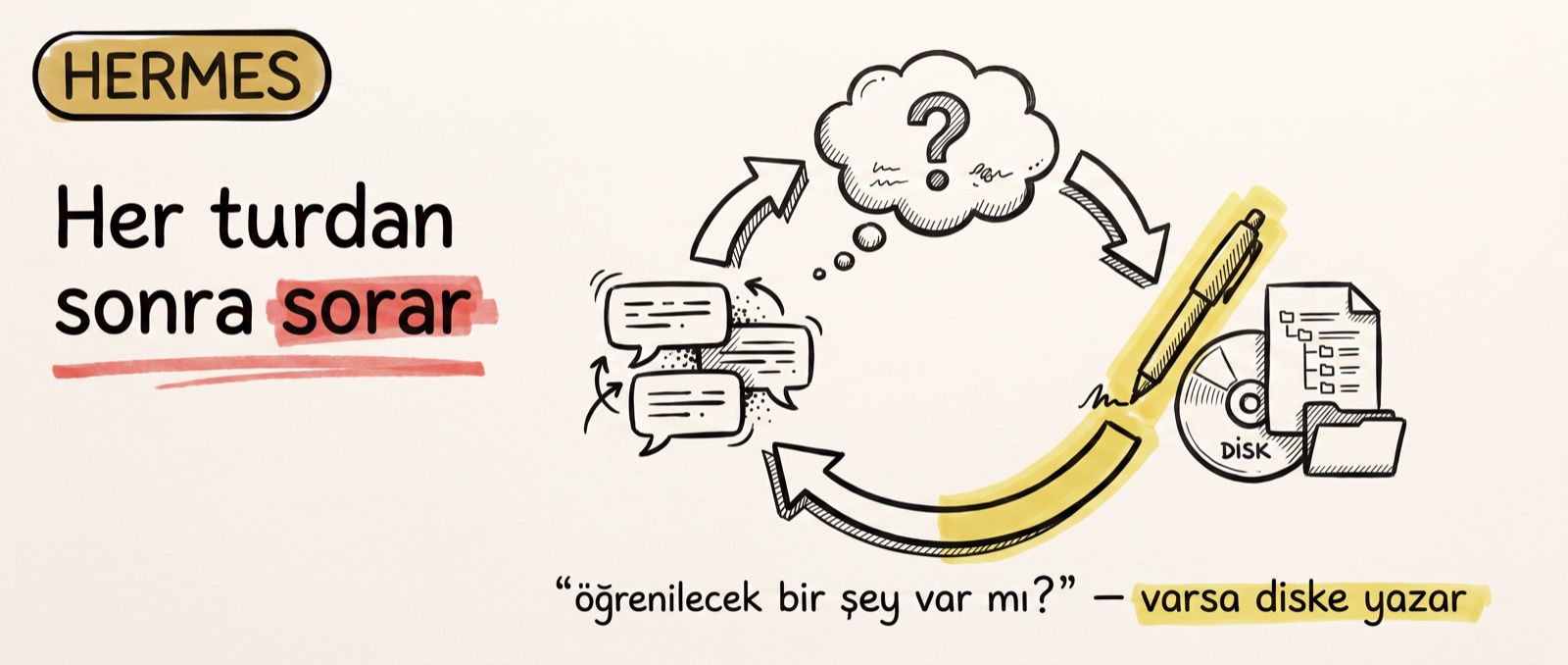 Hermes's loop: after every turn, the question — is there anything to learn?